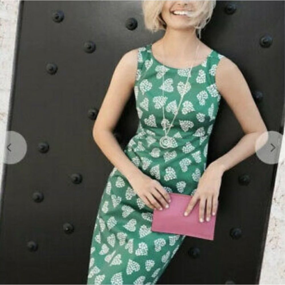 Boden Diane Eden Cluster Heart Sheath Dress Green White 6